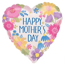 Happy Mother's Day Botanical Floral Heart Shape Foil Helium Balloon 46cm / 18 in | Multi
