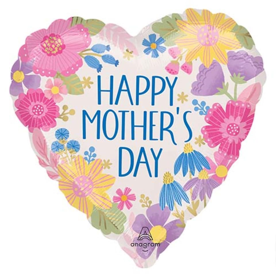 image 1 of Happy Mother's Day Botanical Floral Heart Shape Foil Helium Balloon 46cm / 18 in | Multi