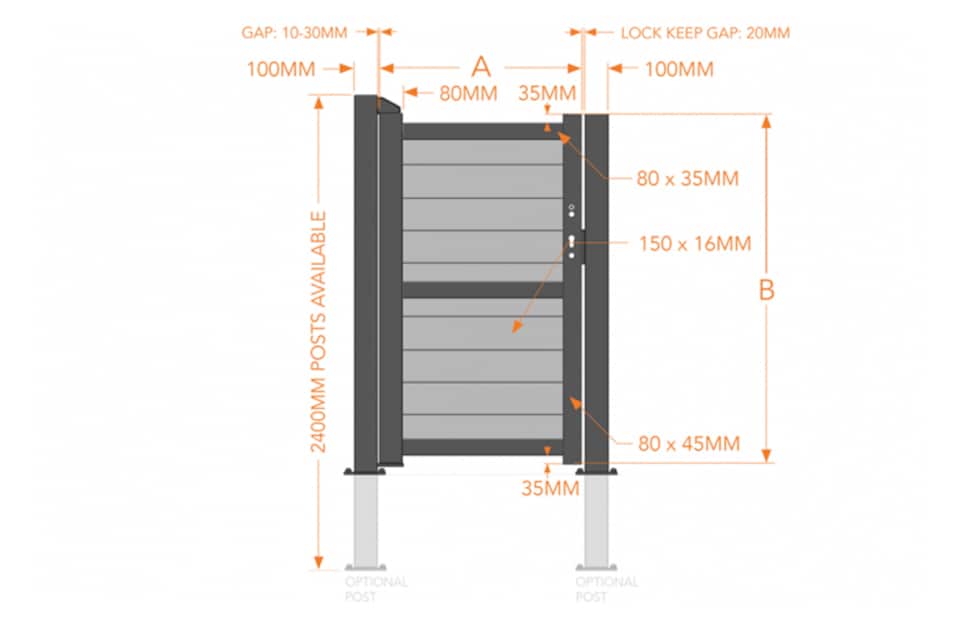 image 1 of Pedestrian Gate 900x1800mm Grey - Horizontal Solid Infill and Flat Top | Grey | 1