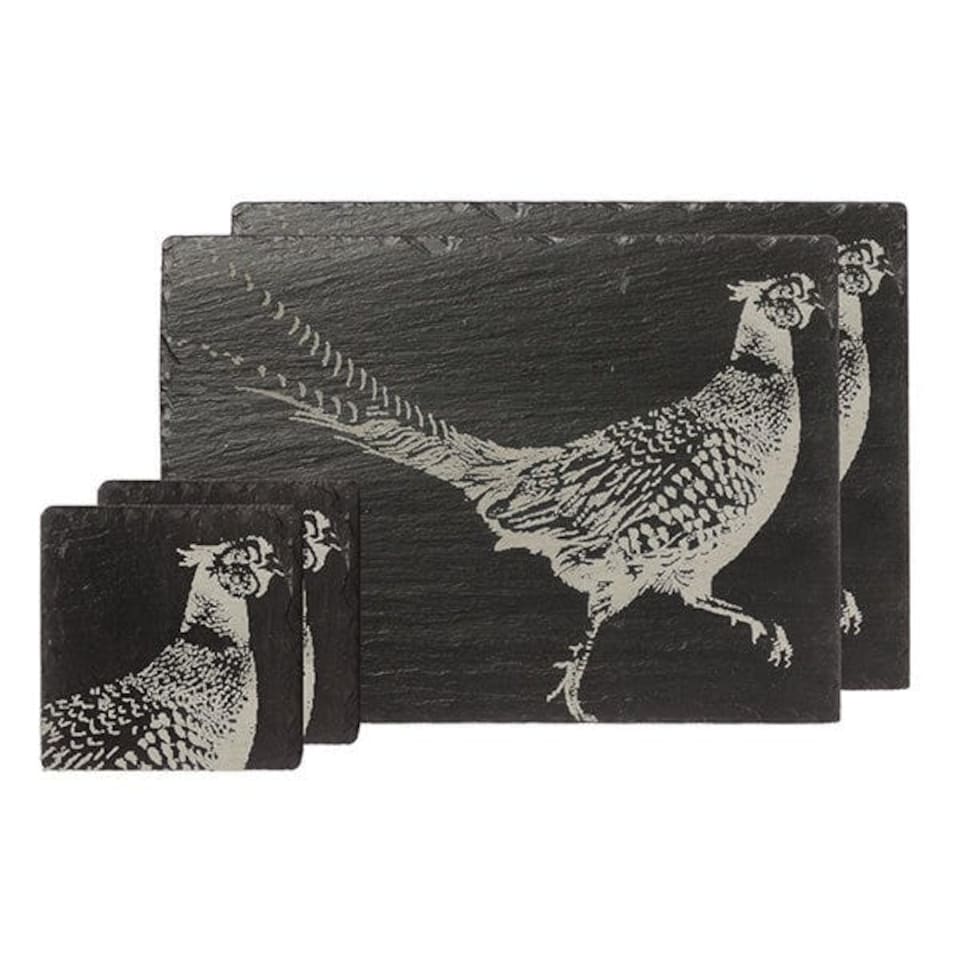 image 1 of The Just Slate Company Pheasant Slate Coaster & Placemat  Set