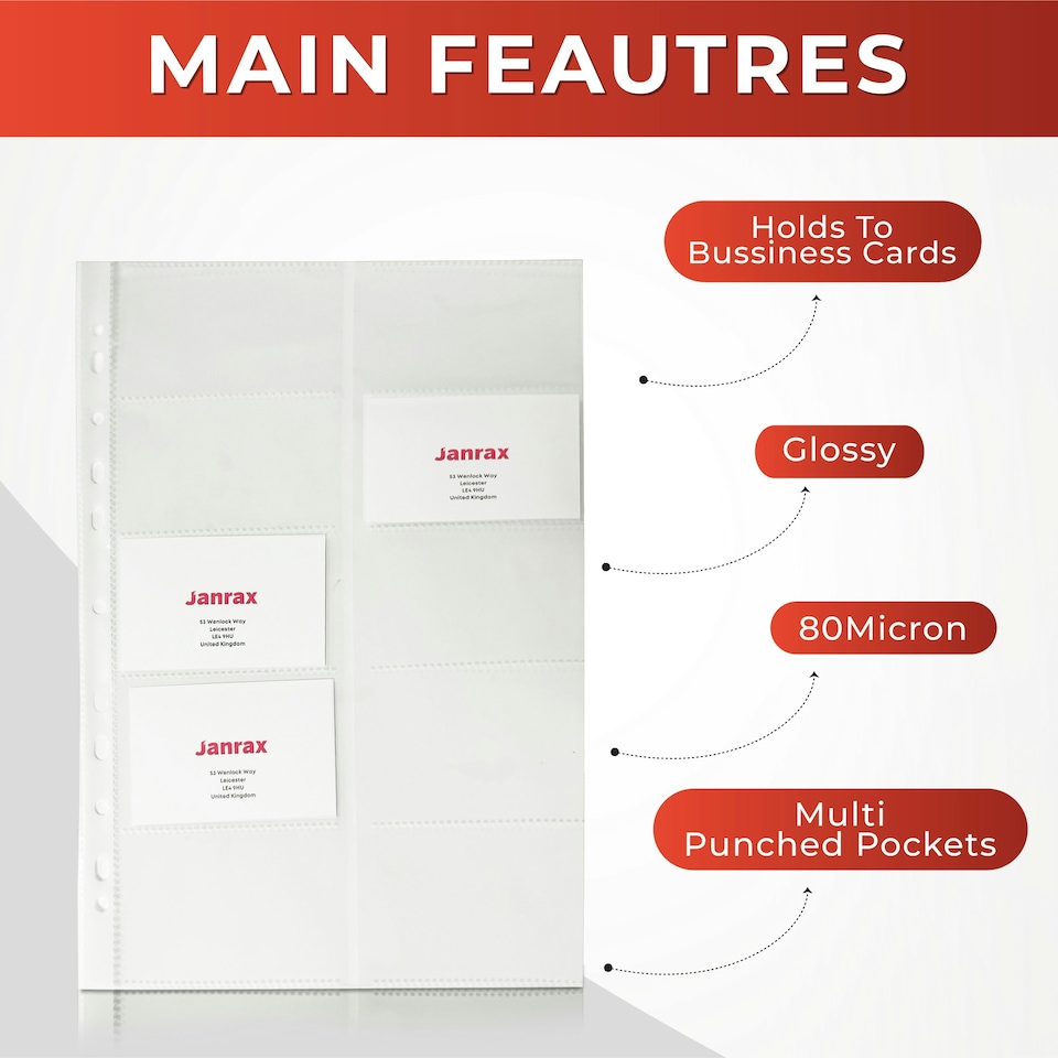 image 1 of Pack of 20 Business Card Holder A4 Punched Pockets