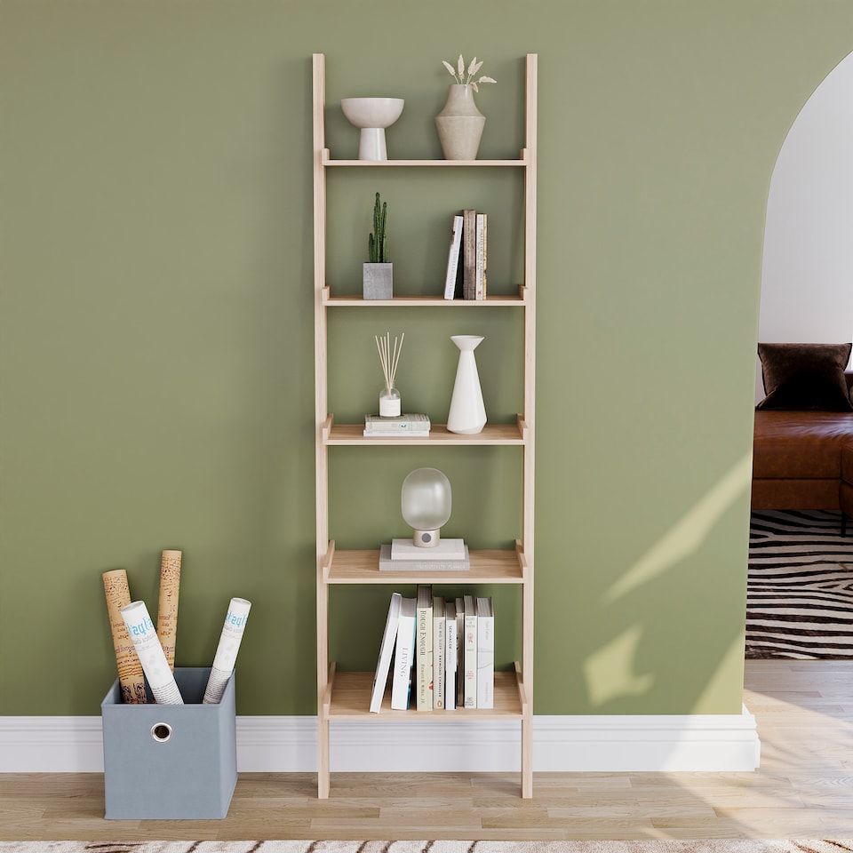 image 1 of Vida Designs York 5 Tier Ladder Bookcase Display Storage, Pine