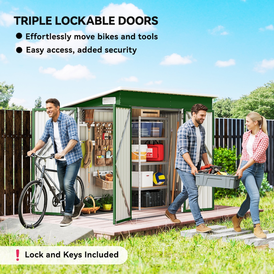 image 1 of Outsunny Outdoor Storage Shed, 7.5 x 4.3ft Metal Garden Shed | Green