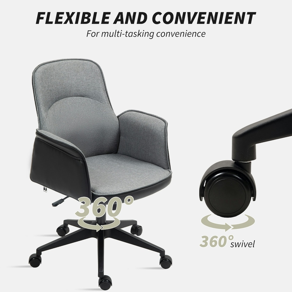 image 1 of HOMCOM Office Chair, Linen Desk Chair with Adjustable Height Grey Grey