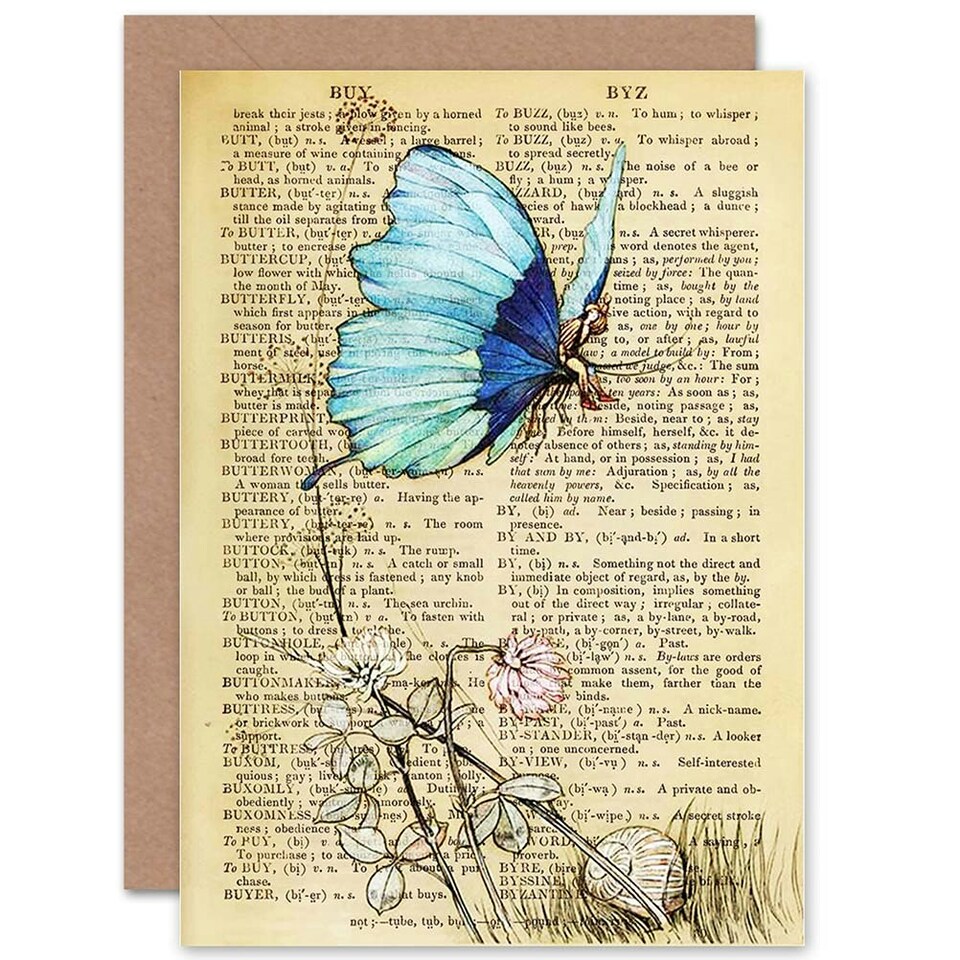 image 1 of Upcycle Butterfly Rider Fantasy Dictionary Birthday Card
