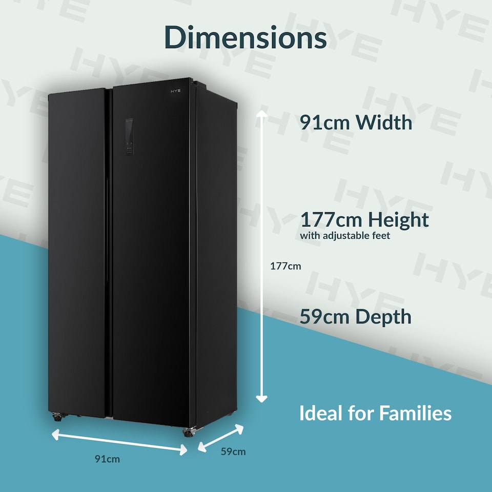 image 1 of HYE 442 Litre No Frost American Fridge Freezer, 91cm, Black - RF01AM442B01