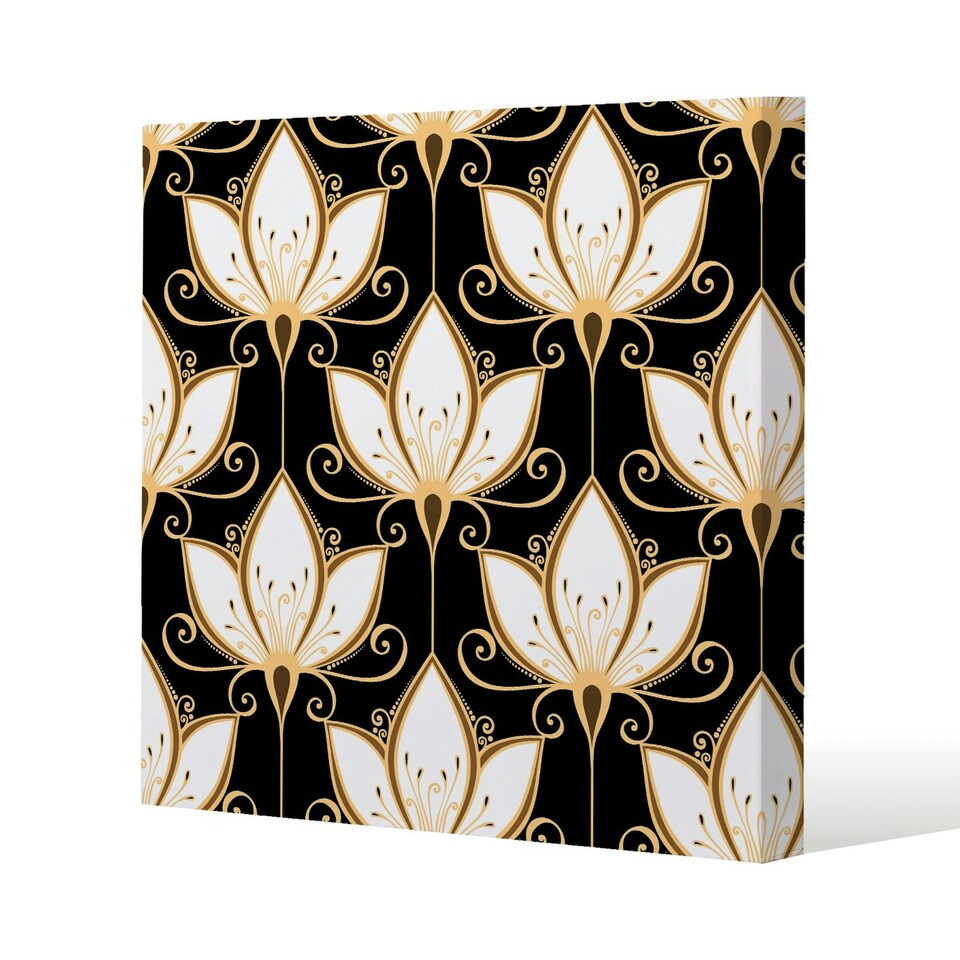 image 1 of Black& Gold Floral Pattern (Canvas Print) 46 x 46 x 4cm