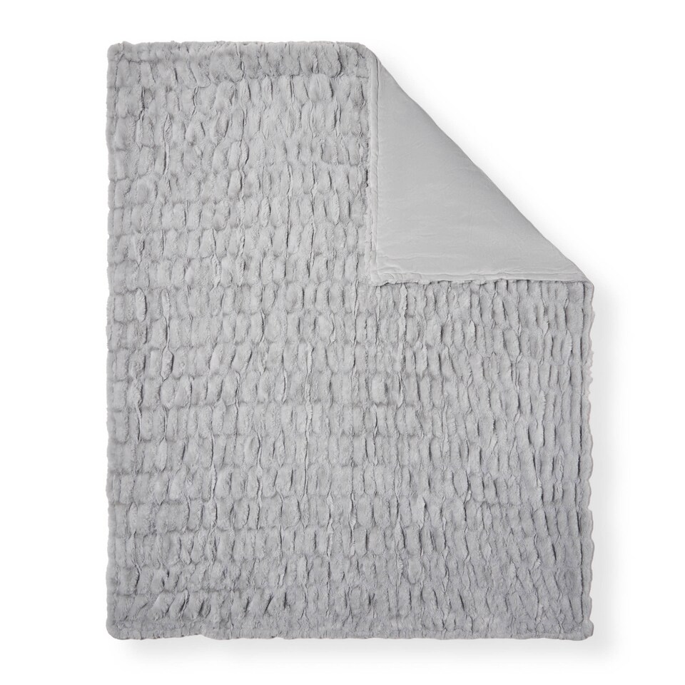 image 1 of BHS Ruched Faux Fur Throw | Grey | Grey | One Size | 1