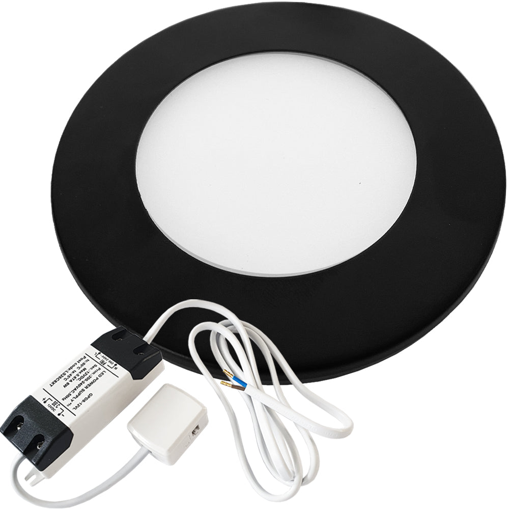 1x Matt Black Ultra-Slim Round Under Cabinet Kitchen Light & Driver Kit - Warm White LED Lighting Solution