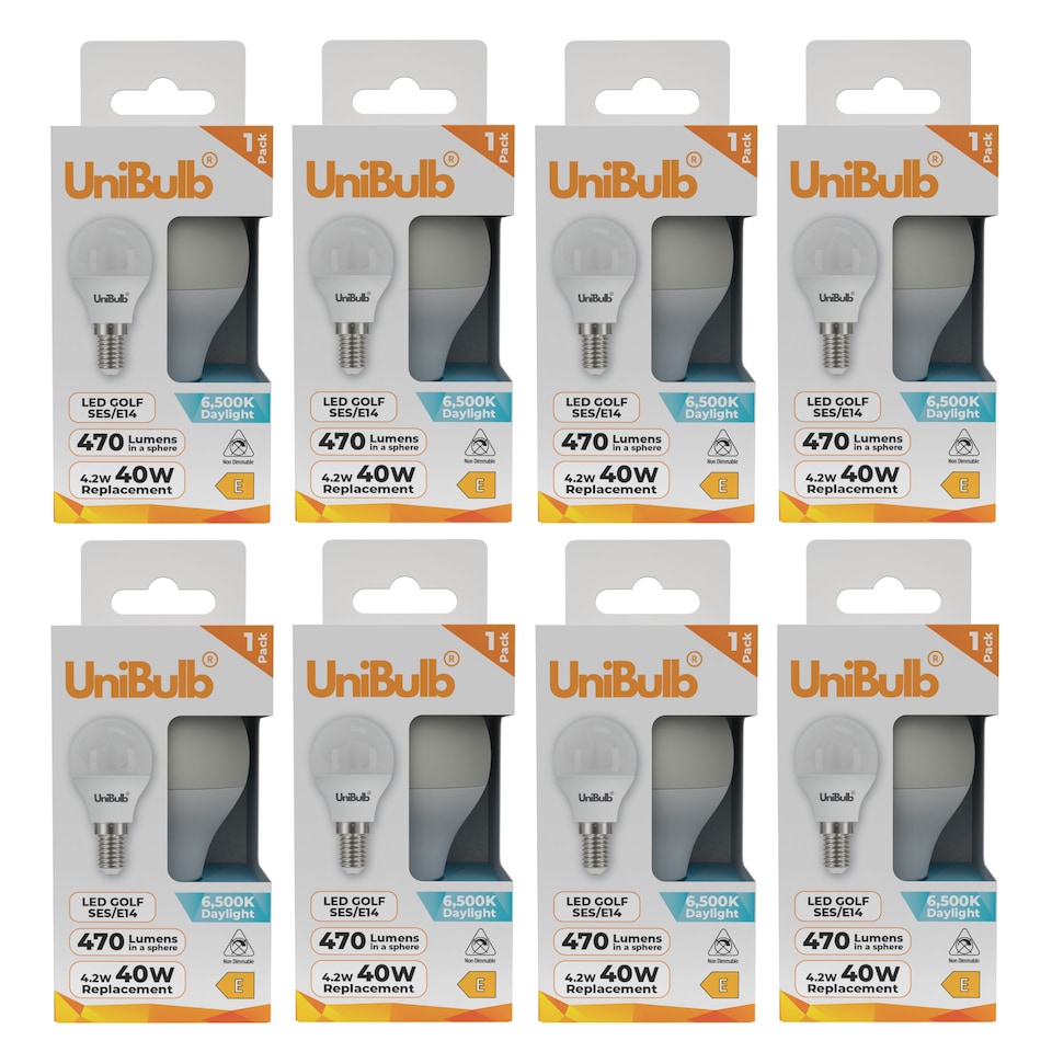 image 1 of UniBulb LED Golf Ball E14 Small Edison Screw (SES) 470lm 4.2W (Replaces 40W) 6500K (Daylight) Light Bulb - Pack of 8