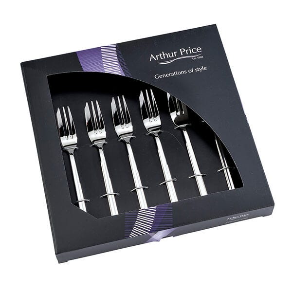 Arthur Price 'Horizon' Stainless Steel Set 6 Pastry Forks Gift Boxed Cutlery Set in Silver