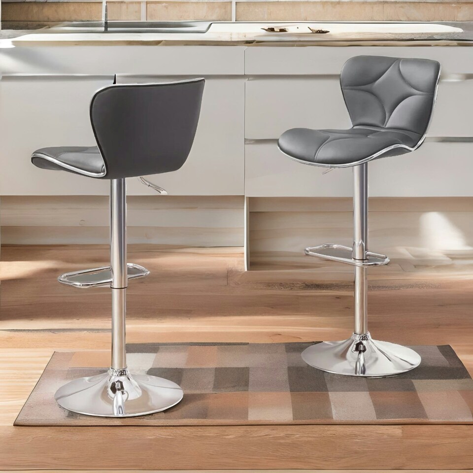 image 1 of Set Of 2 Height Adjustable 360 Swivel Barstools With Shell Backrest Dark Grey Grey