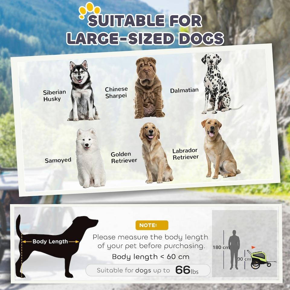 image 1 of PawHut 2 in 1 Dog Bike Trailer Pet Stroller for Large Dogs W/ Hitch - Green