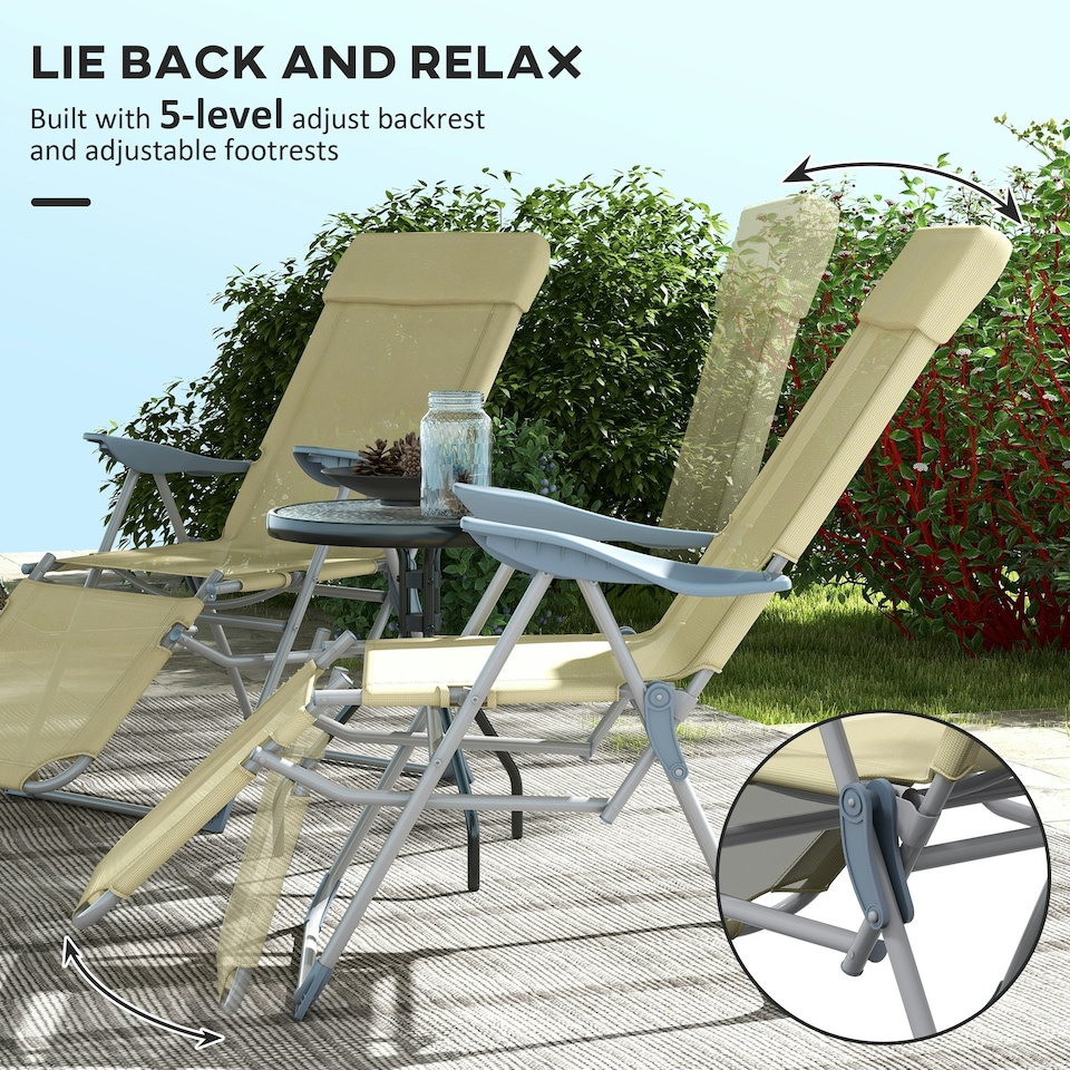 image 1 of Outsunny Reclining Garden Chairs Set of 2 w/ 5-level Adjustable Backrest, Beige