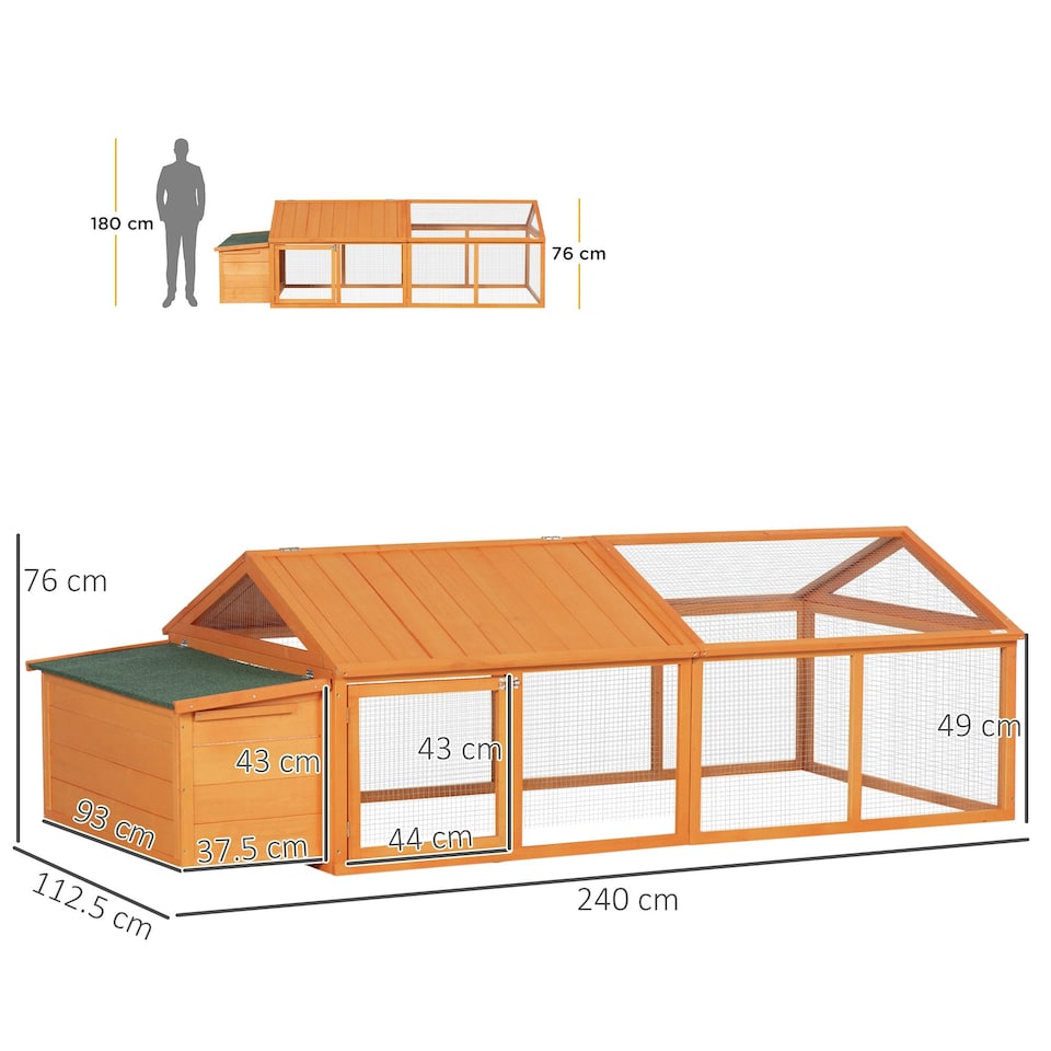 image 1 of PawHut Wooden Chicken Run with Nesting Box, Openable Roof, for 4-8 Chickens