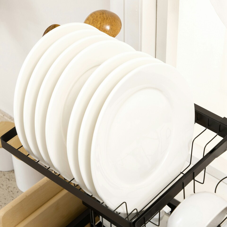 image 1 of HOMCOM Over The Sink Dish Drainer Rack, 2 Tier Dish Rack for Kitchen, Black