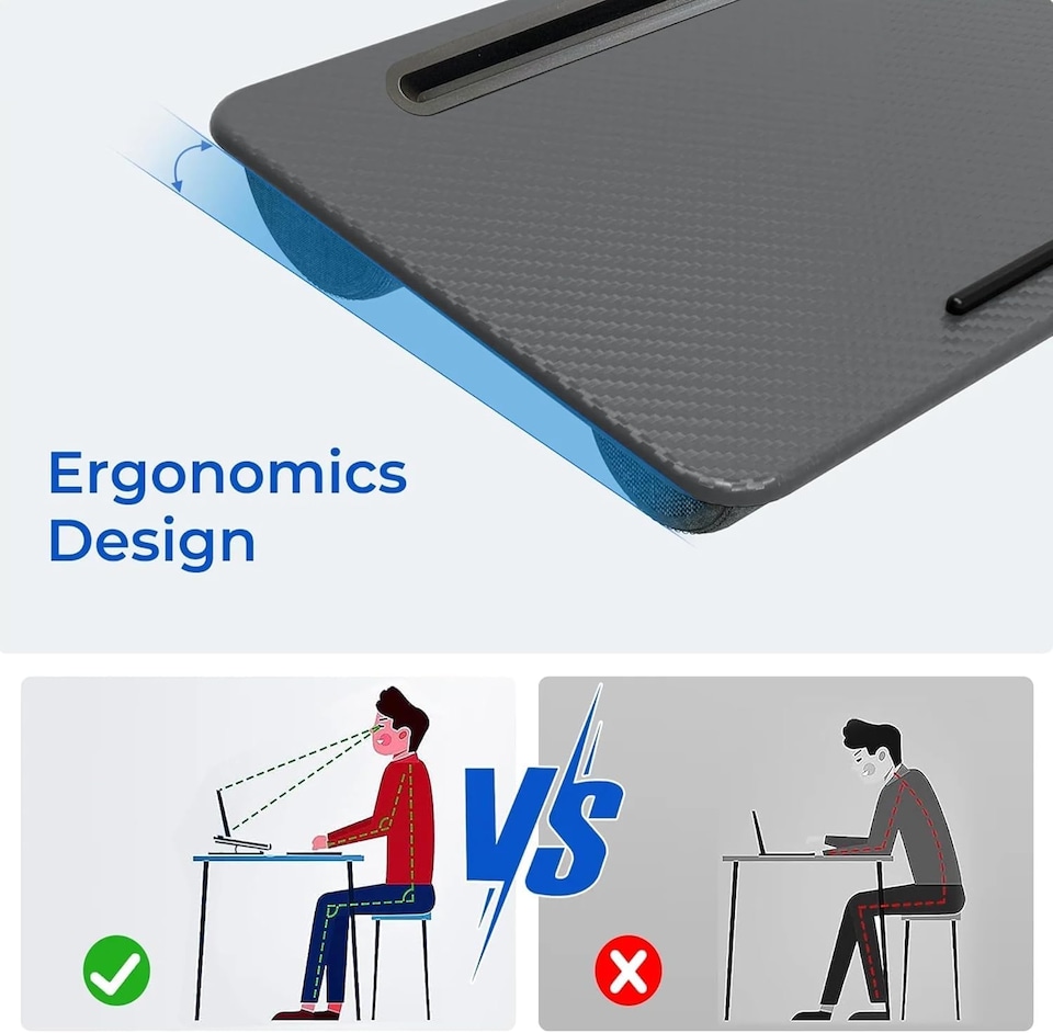 image 1 of Lap Desk Laptop Tray with Cushion Portable Notebook Tablet Computer Table Stand Mouse Pad, Phone Slot, Wrist Rest, For Sofa & Bed