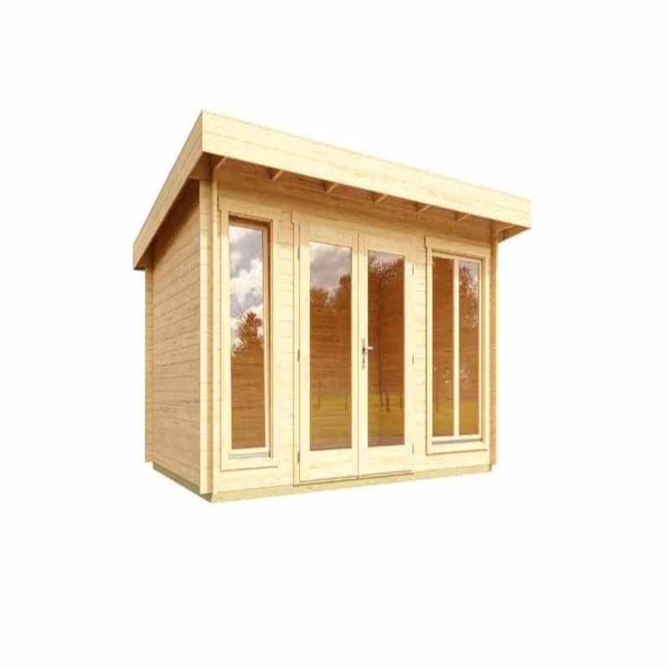 image 1 of Dorset 2-Log Cabin, Wooden Garden Room, Timber Summerhouse, Home Office - L430 x W370 x H239.4 cm Brown