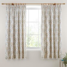 D & D Edena Decorative Floral Pencil Pleat Curtains Natural