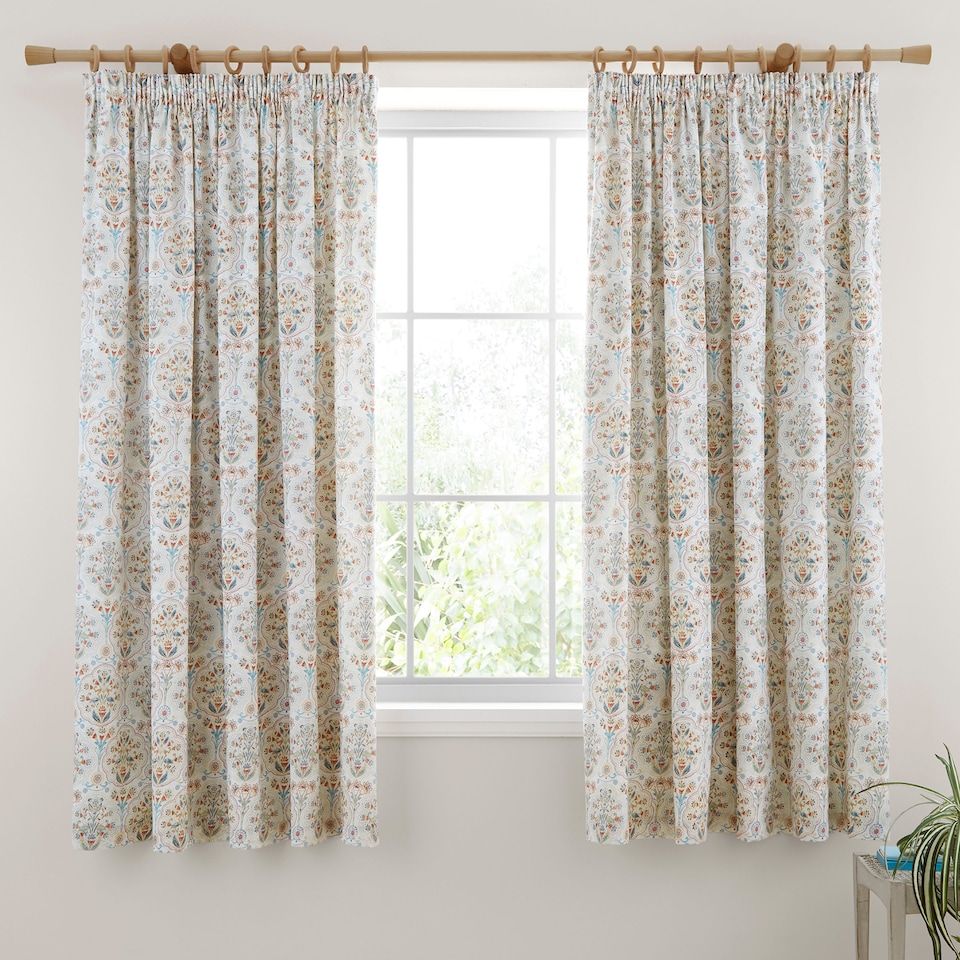 image 1 of D & D Edena Decorative Floral Pencil Pleat Curtains Natural