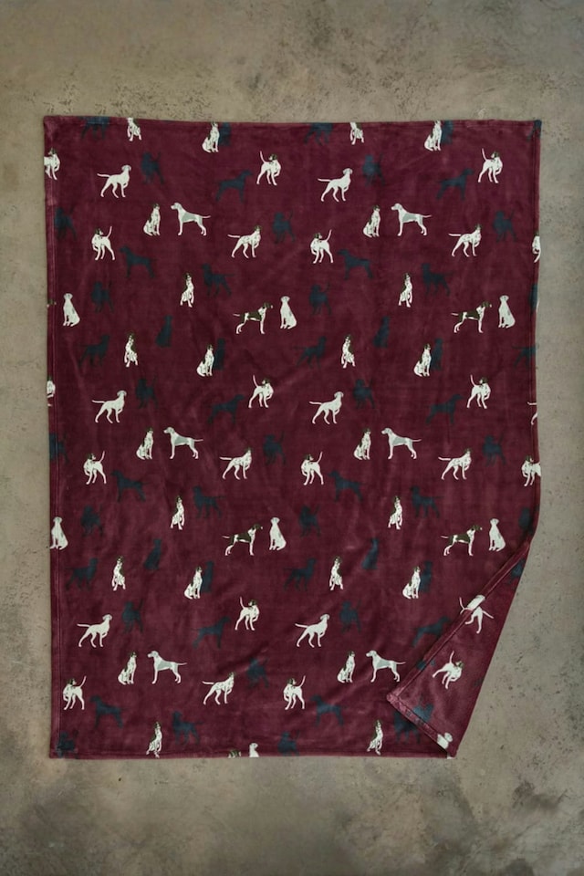 image 1 of Hounds Print Throw – Burgundy 140 x 180cm Soft Plush Decorative Blanket | Red | Burgundy | 1