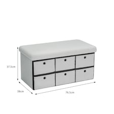 Folding Ottoman Storage Bench 6 Drawer Compact Space-Saving Furniture | Cream