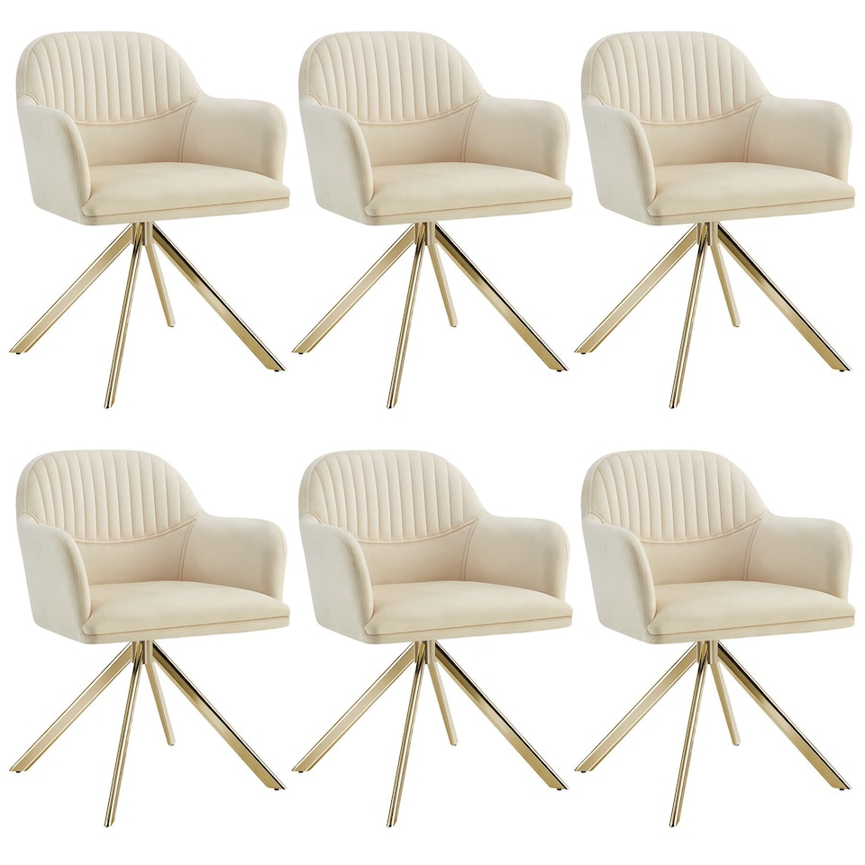 image 1 of Lounge Armchair Living Room Accent Chair 360 Swivel Slim Steel Legs Velvet Fabric | Cream | cream/gold | 6