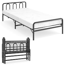 COSTWAY Foldable Bed Frame Portable Folding Bed with Headboard Footboard Black