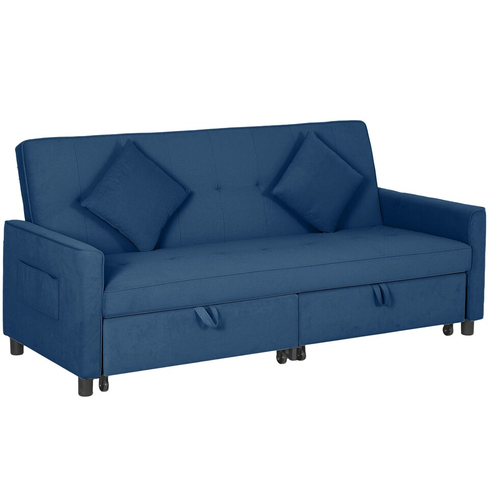 image 1 of HOMCOM Reversible L-Shaped Sectional Sofa Bed with Cushions, Blue Blue