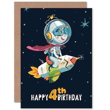Space Rocket Astronaut Age 4 Years Old Child Kids 4th Birthday Card