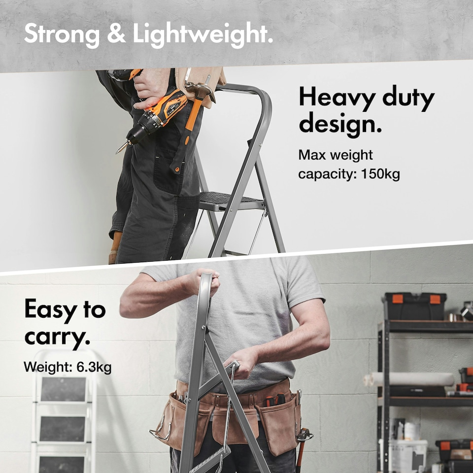 image 1 of VonHaus 3 Step Steel Folding Step Ladder with Anti Slip Feet
