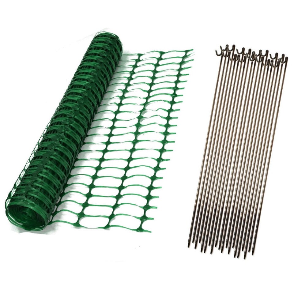 1m x 50m Green Mesh Safety Barrier Fencing & 10 Fencing Pins | Green | 11
