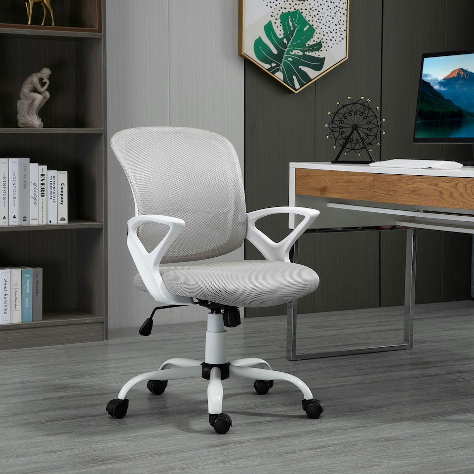 image 1 of Vinsetto Mesh Task Swivel Chair Home Office Desk w/ Lumbar Back Support, Grey