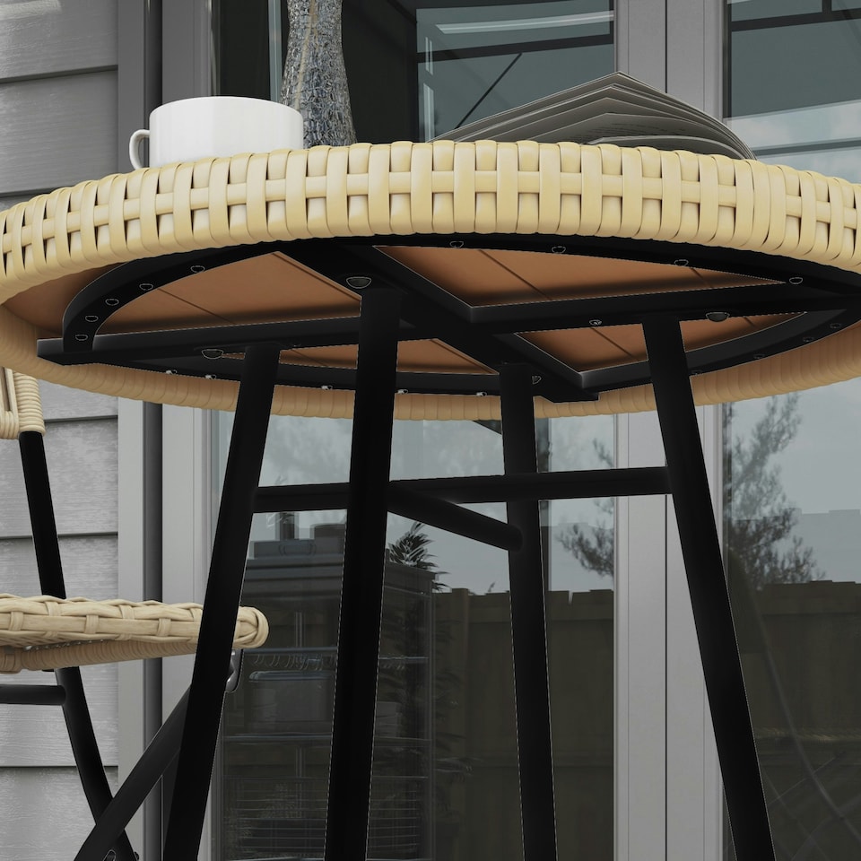 image 1 of Outsunny PE Rattan Side Table for Indoor, Outdoor, Balcony, Patio, Grey