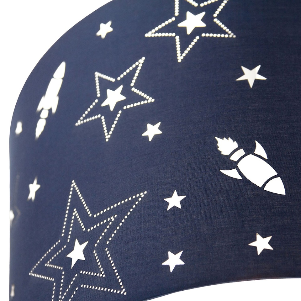 image 1 of Fun Rockets and Stars Childrens/Kids Blue Cotton Bedroom Pendant or Lamp Shade | Blue | Blue | 1