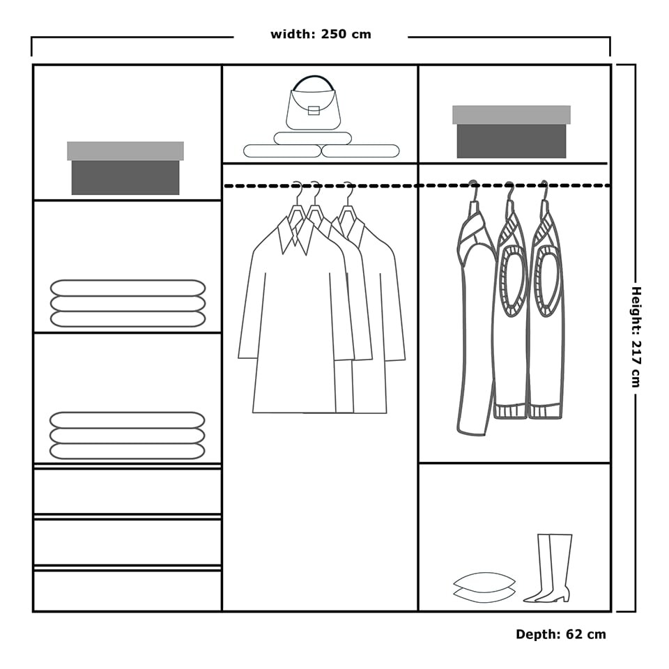 image 1 of Sliding Wardrobes 4U Modern Vertical Panelled Mirror Sliding Wardrobe – 150cm to 250cm, White, Black, Grey, Oak | Black | (Oak Strip) 250cm