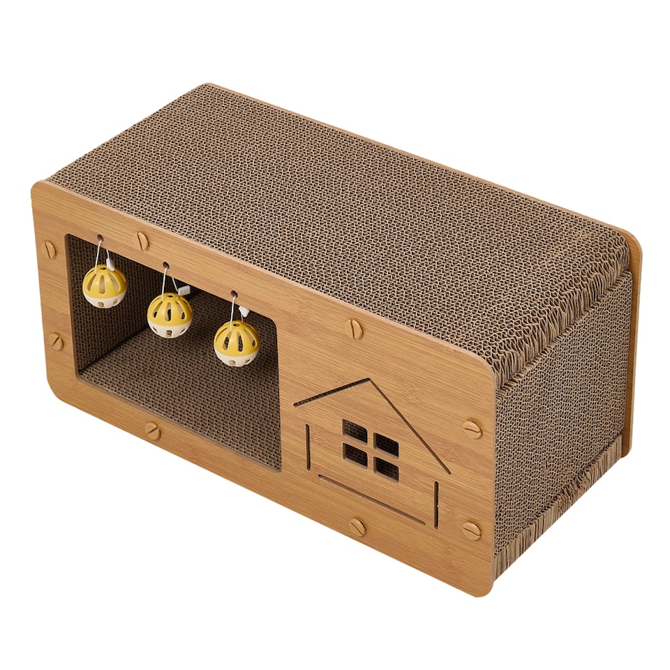 image 1 of Living and Home 2-in-1 Cat House with Scratcher | Brown | M