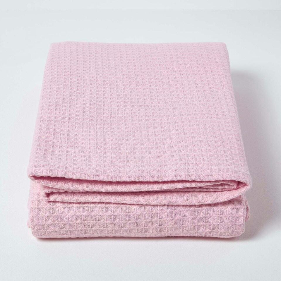 image 1 of Homescapes Organic Cotton Waffle Blanket/ Throw Pink - 250 x 230 cm Pink