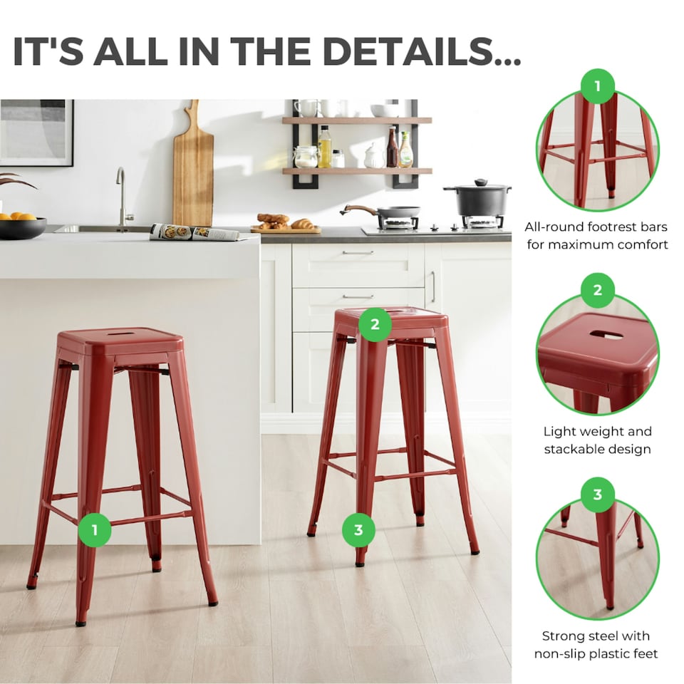 image 1 of Furniturebox 2x Colton 'Tolix' Style Red Metal Bar Stools