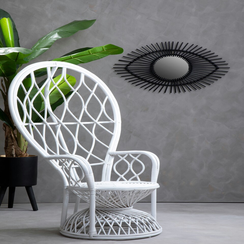 image 1 of Interiors by Premier Grey and White High Back Rattan Peakcock Chair, Rattan Arm Chair, Rattan Patio Chair for Home, Garden