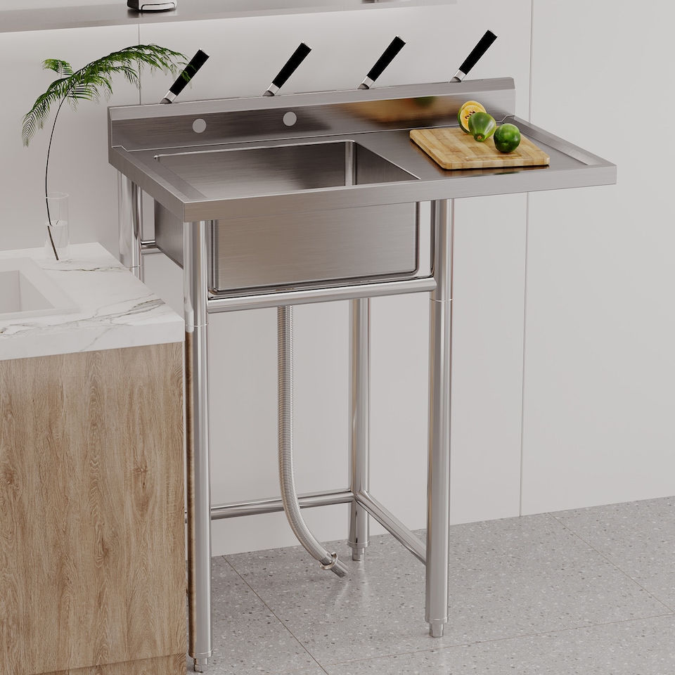 image 1 of London Boutique Freestanding Stainless Steel Single Bowl Sink, Kitchen Sink, Independent Utility Sink, Deep Basin Sink