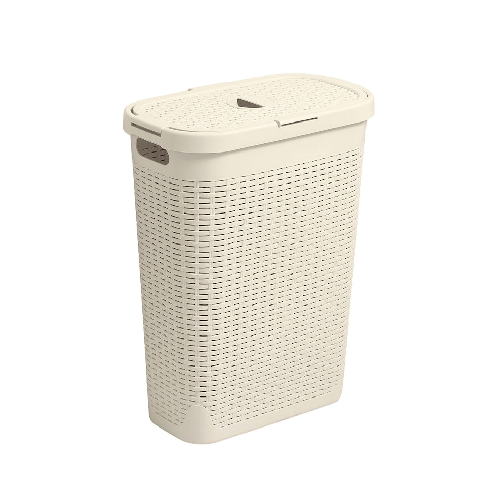 image 1 of Addis Rattan Effect Slim 40L Laundry Hamper - Cream