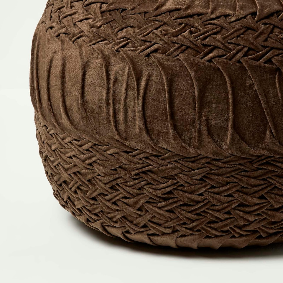 image 1 of Homescapes Sofia Pleated Velvet Chocolate Brown Pouffe