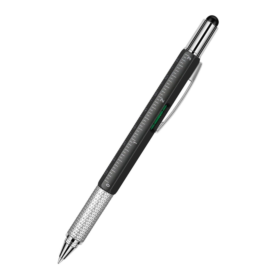 image 1 of 6 in 1 Multi Tool Stylus Pen | Ballpoint Pen with Screwdrivers, Spirit Level, Stylus & Ruler | Aluminium Multi-Function Tool Pen for DIY, Home & Office