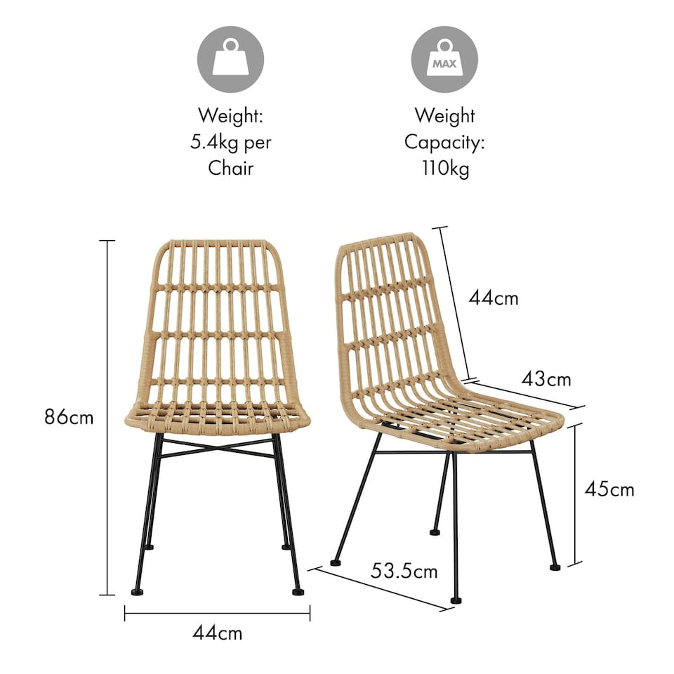 image 1 of VonHaus Richmond Rattan Set of 2 Dining Chairs