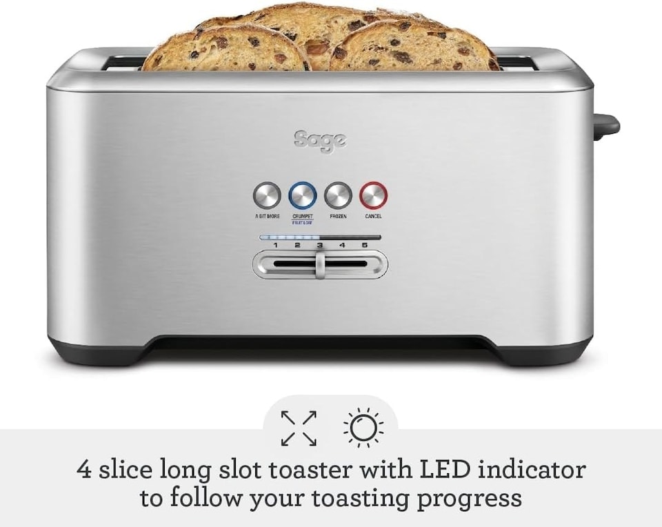 image 1 of Sage The 'A Bit More' Toaster 4 Slice, Brushed Stainless Steel Silver