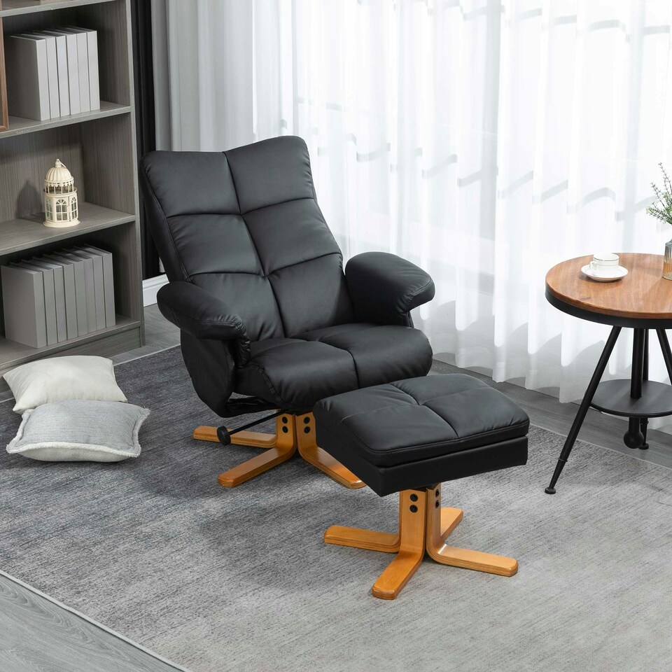 image 1 of HOMCOM Recliner Chair and Footstool PU Leather Wooden Base Black