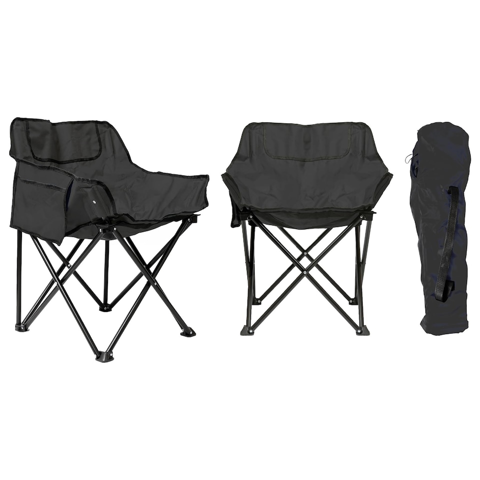 image 1 of Harbour Housewares Premium Folding Camping Chairs with Pockets & Carry Bag - Black - Pack of 2 | Black | Black