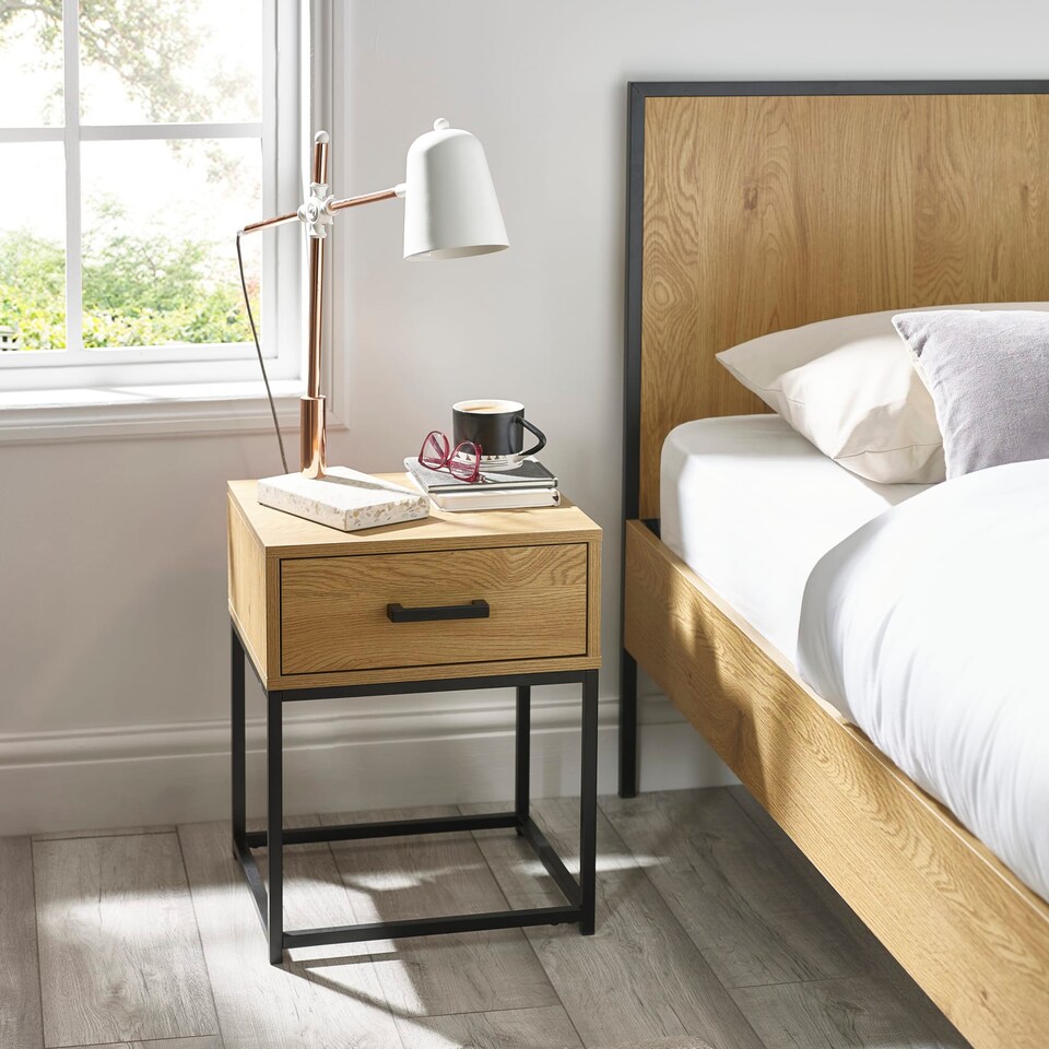 image 1 of Premium Ashford Light Oak Effect 1 Drawer Bedside Table