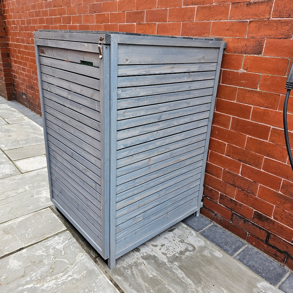 image 1 of 68cm x 1.14m Grey Wooden Outdoor Garden Wheelie Bin Store Storage for 1 Bin